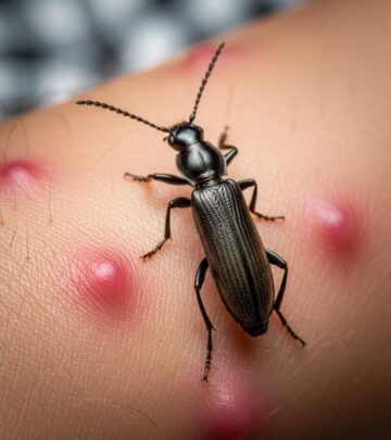 Visual guide to lax beetle blisters and blister beetle dermatitis symptoms.
